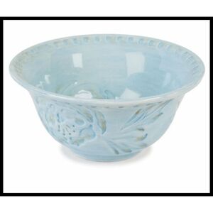 Fitz & Floyd Blue Toulouse Bowl Flower Leaf Imprint Pattern Glazed Pottery Dish